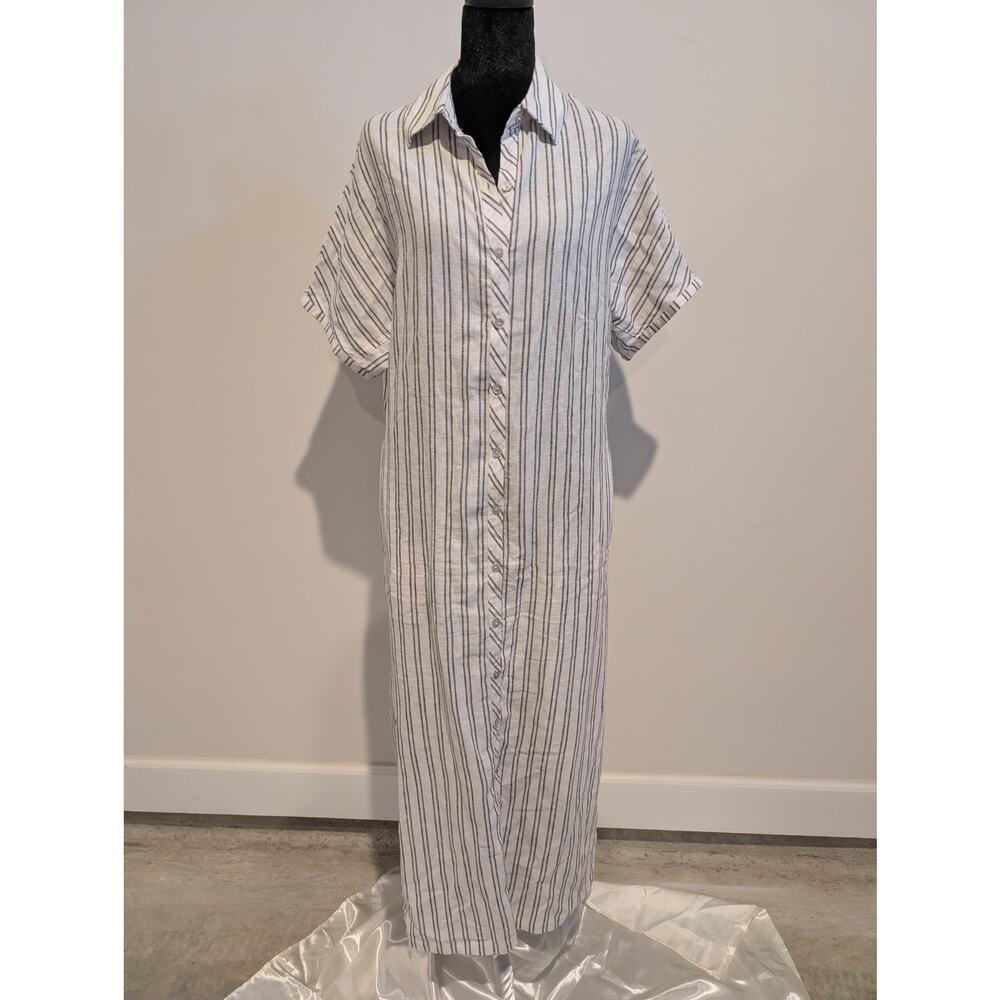 Lucky Brand Stripe Maxi Shirt Dress w Pockets Minimalist Sz Small